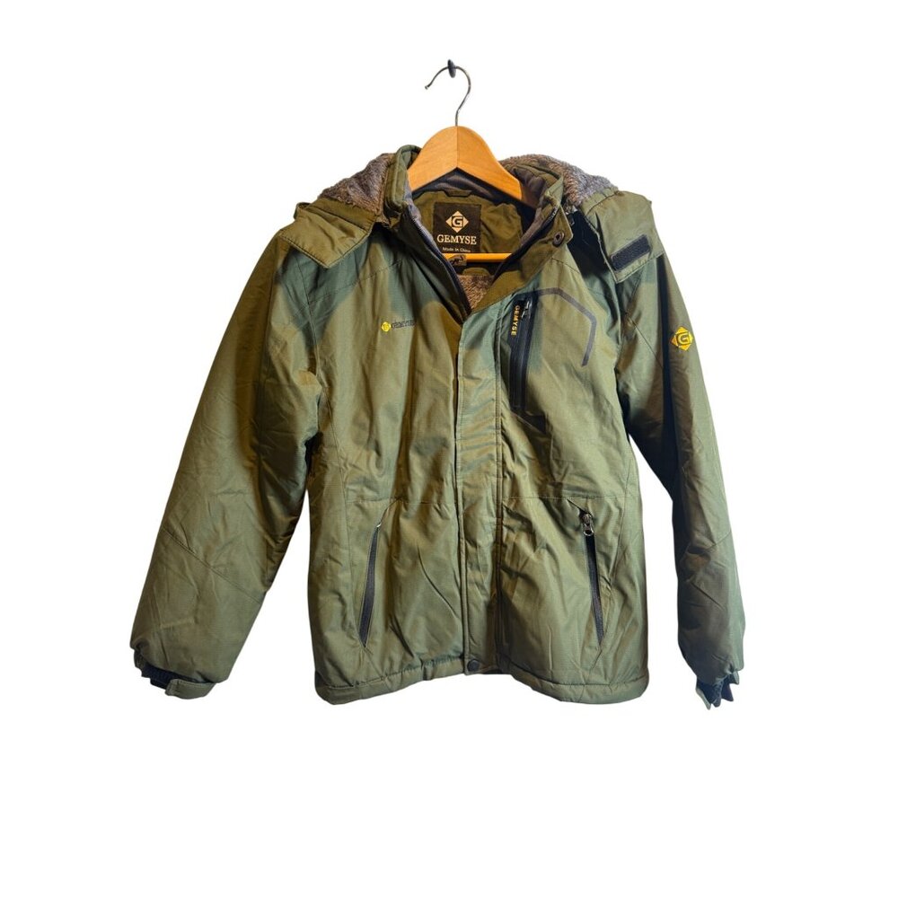 Gemyse Kids Waterproof Insulated Winter Jacket Size 10/12 Olive Green With Hood